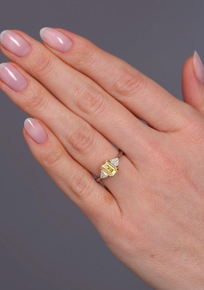 1.30ct Yellow Sapphire Trilogy Lab Grown Diamond Engagement Rings.