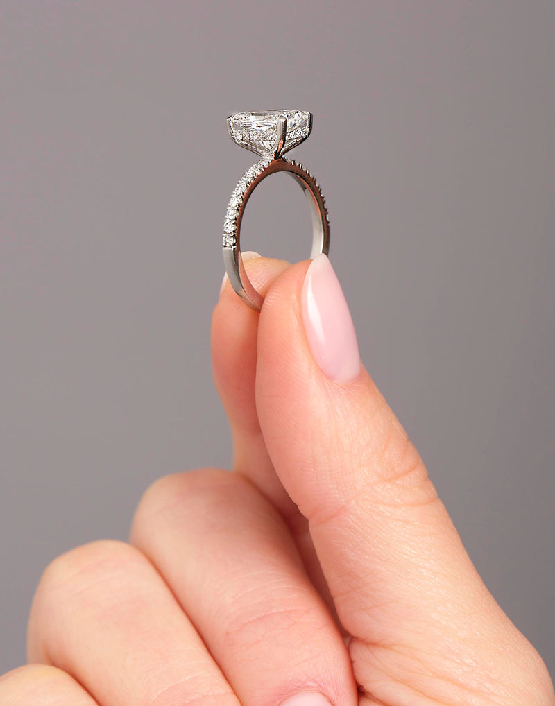 2ct Radiant Hidden Halo lab grown Diamond Engagement Rings.