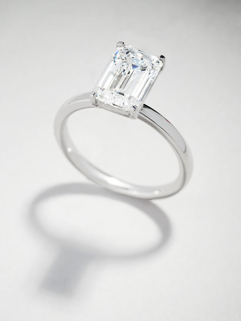 3ct Emerald Floating Solitaire lab grown Diamond Engagement Rings.