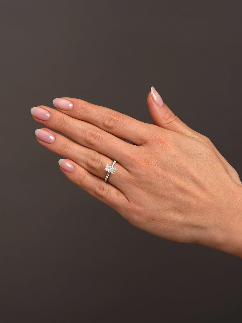 1.50ct Radiant Hidden Halo Lab Grown Diamond Engagement Rings.
