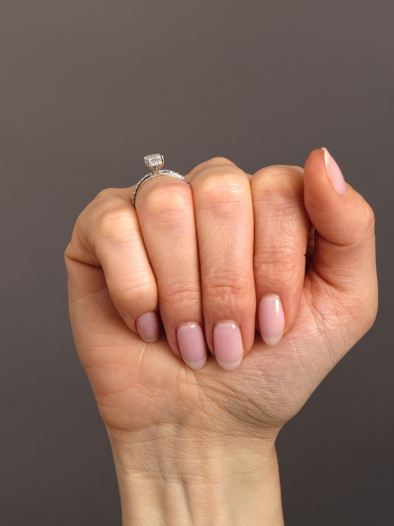 1.50ct Radiant Hidden Halo Lab Grown Diamond Engagement Rings.