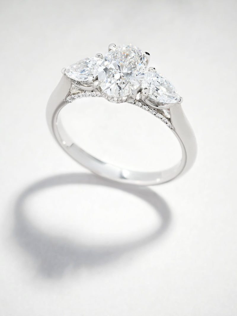 1.20ct Oval & Pear Trilogy Lab Grown Diamond Engagement Rings.