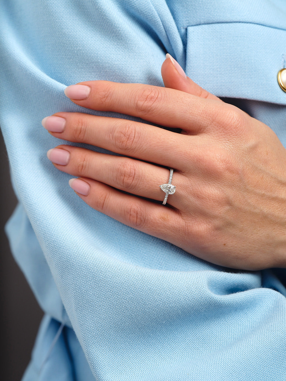 1ct Pear Hidden Halo Lab Grown Diamond Engagement Rings.