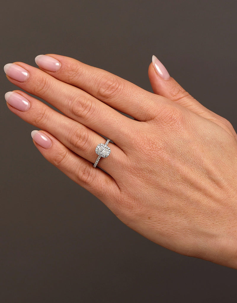 1ct Elongated Cushion Halo Lab Grown Diamond Engagement Rings.