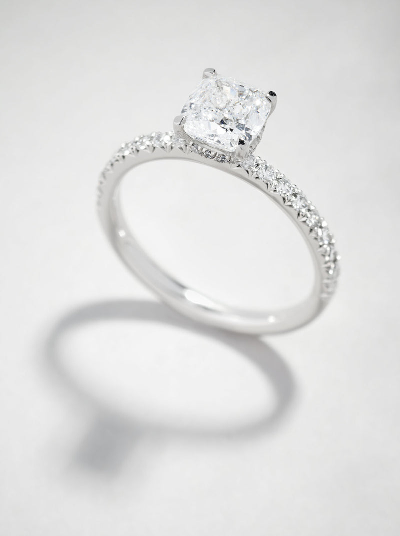 1.20ct Cushion Hidden Halo Lab Grown Diamond Engagement Rings.