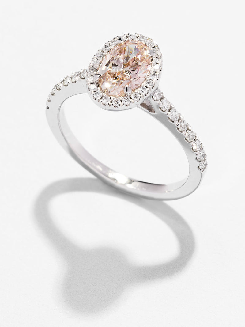 1ct Pink Oval Seamless Halo Lab Grown Diamond Engagement Rings.
