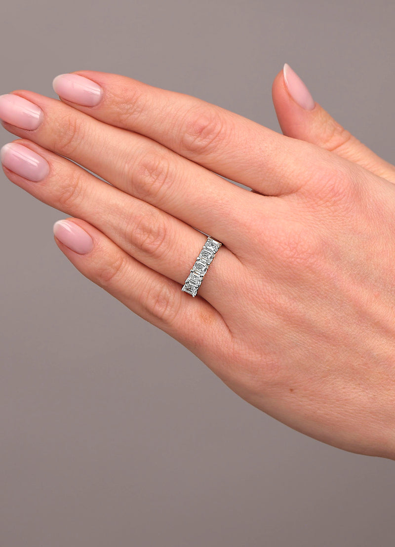 Close-up detail of the high-quality 2ct stones on this elegant Asscher cut diamond ring style.