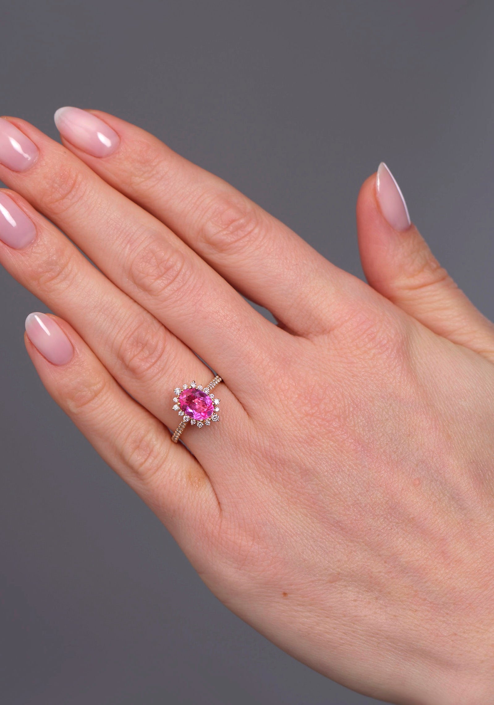 2ct Pink Sapphire Halo Lab Grown Diamond Engagement Rings.