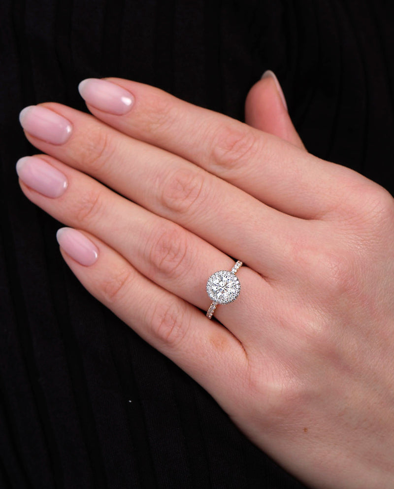 1.20ct Round 2D Halo Lab Grown Diamond Engagement Rings.