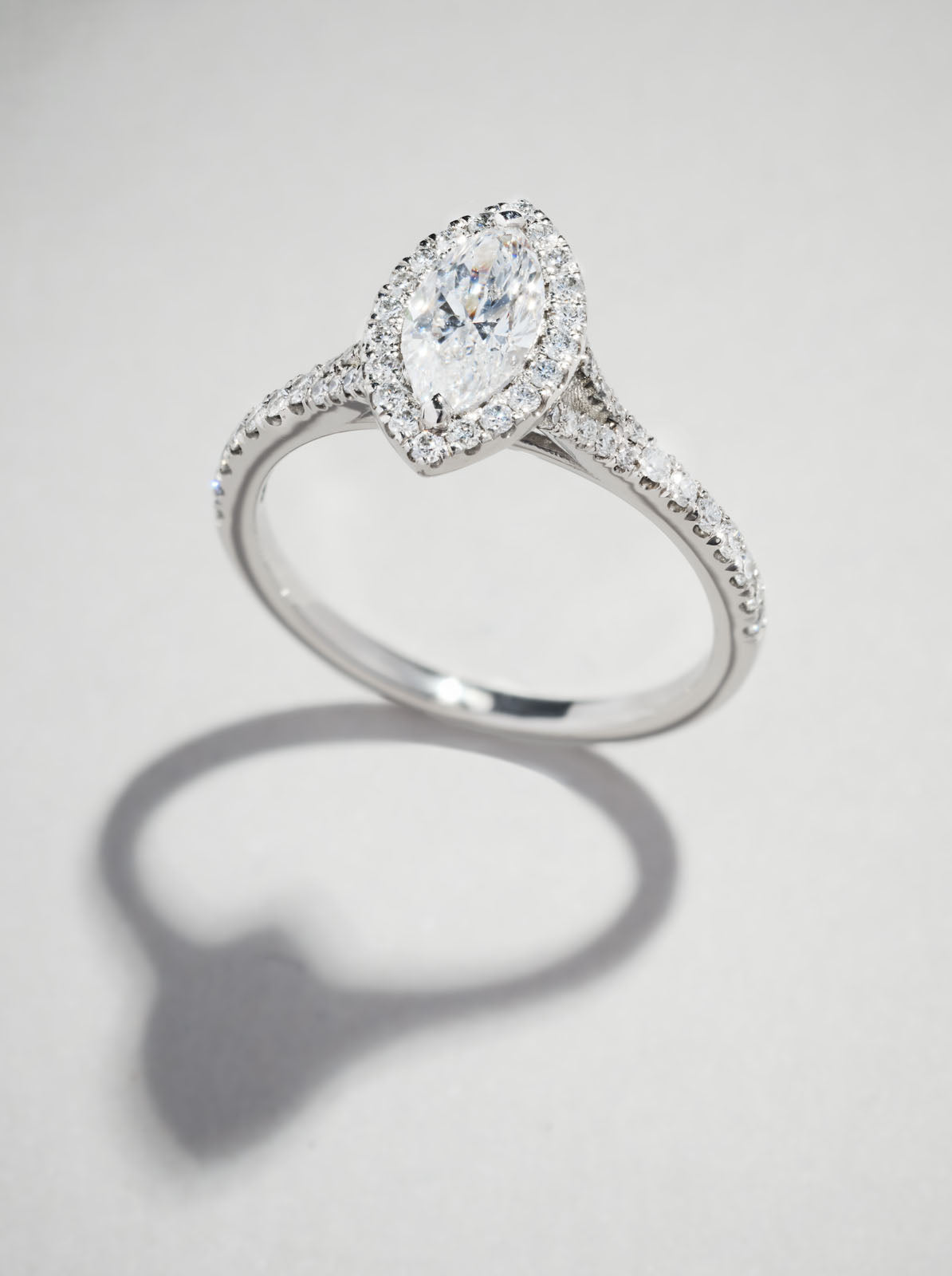 0.70ct Marquise Seamless Halo lab grown diamond engagement rings.
