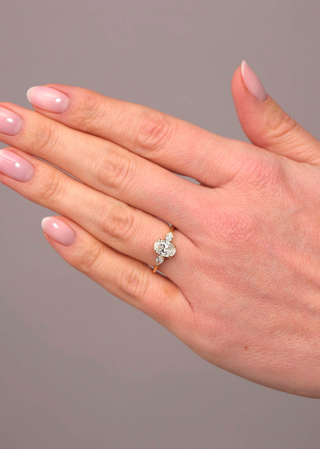oval cut pear trilogy lab grown diamond engagement rings