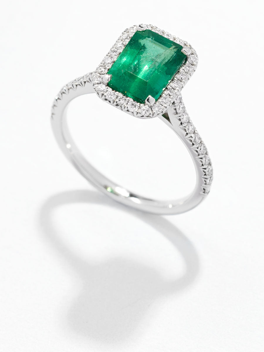 1.90ct Green Emerald Seamless Halo Lab Grown Diamond Engagement Rings.