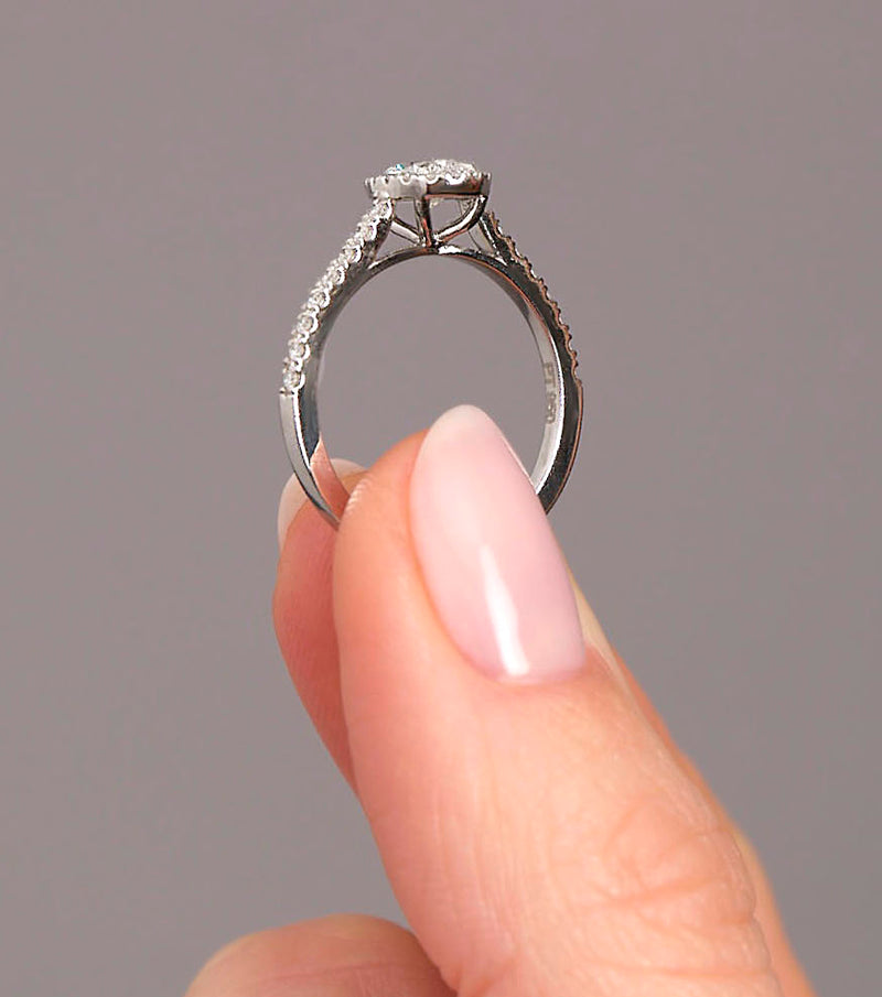 0.50ct Pear in Seamless Halo Lab Grown Diamond Engagement Rings.