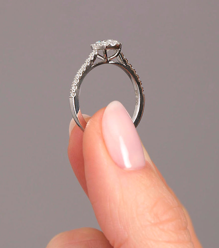 0.50ct Pear in Seamless Halo Lab Grown Diamond Engagement Rings.