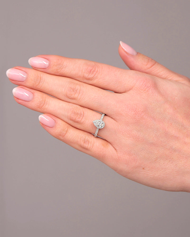 0.50ct Pear in Seamless Halo Lab Grown Diamond Engagement Rings.