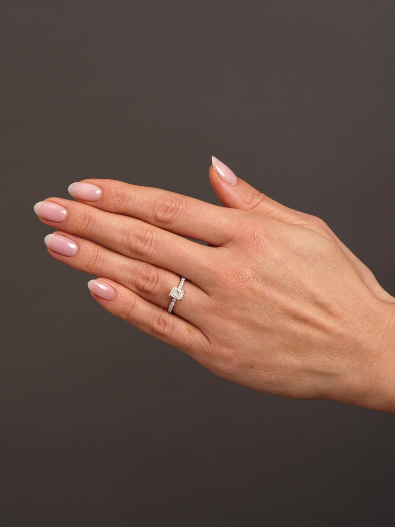 0.70ct Radiant Hidden Halo lab grown Diamond Engagement Rings.
