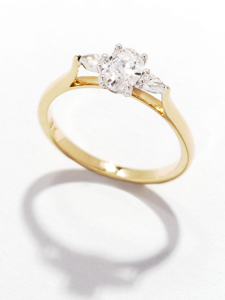 Oval Cut Pear Trilogy Lab Grown Diamond Engagement Rings