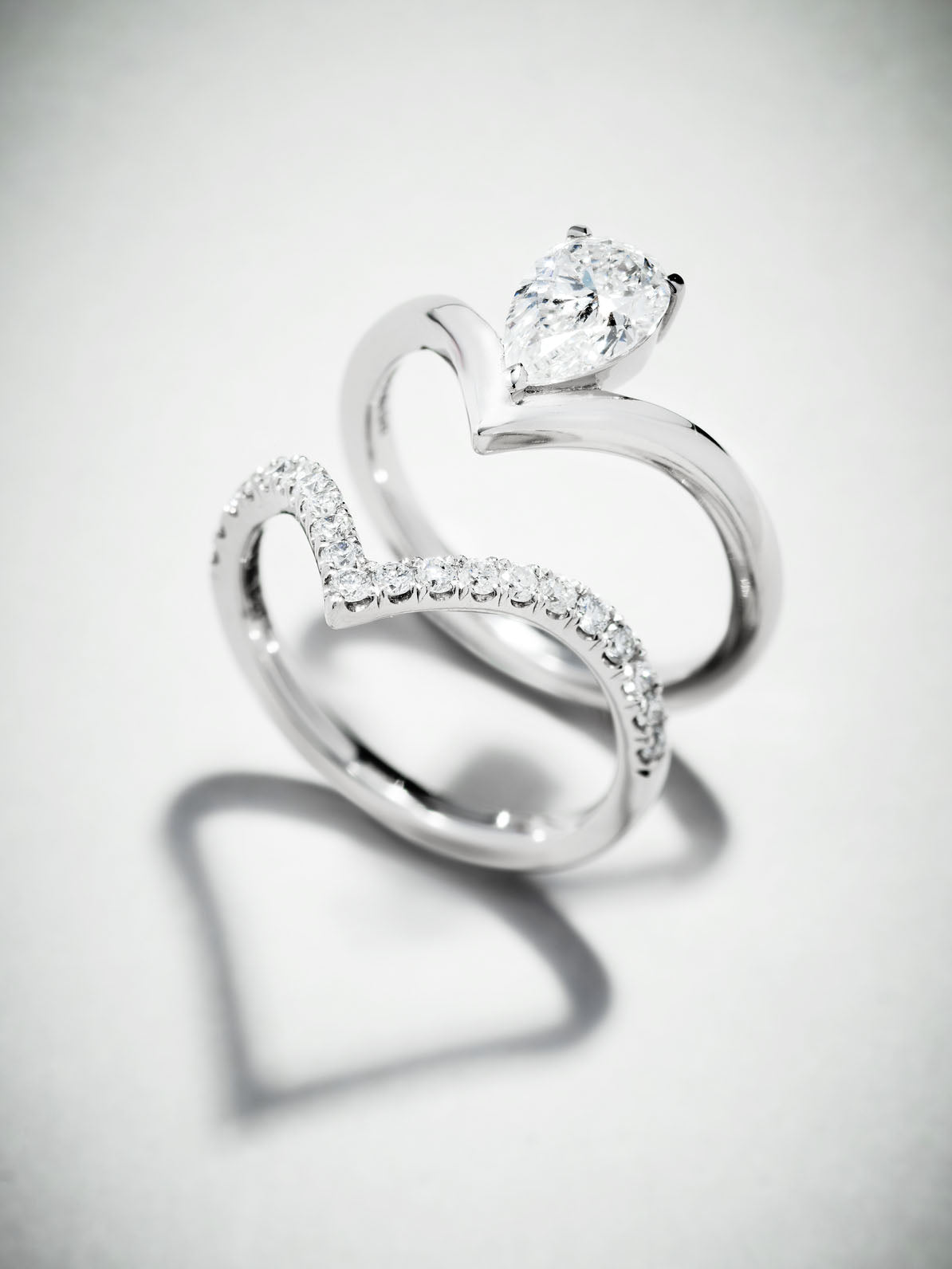 1ct Pear V Shape Bridal Set Lab Grown Diamond Engagement Rings.
