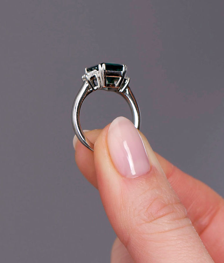 Lab 3ct Emerald Trilogy Lab Grown Diamond Engagement Rings.