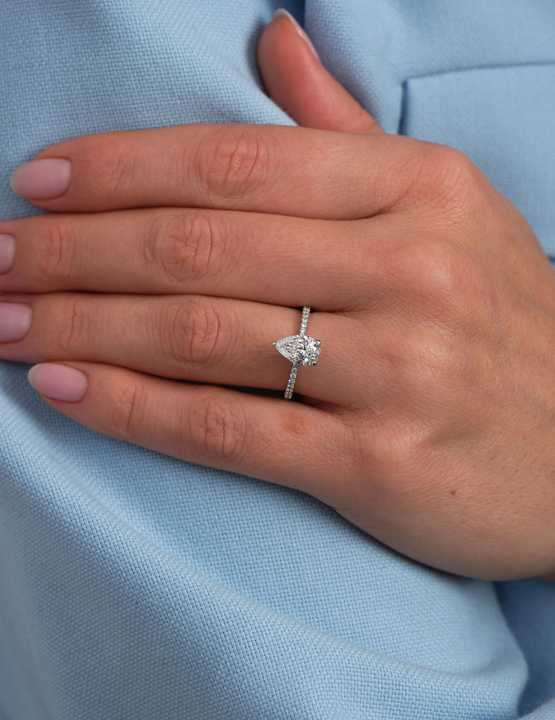 1.30ct Pear Shoulders Lab Grown Diamond Engagement Rings.