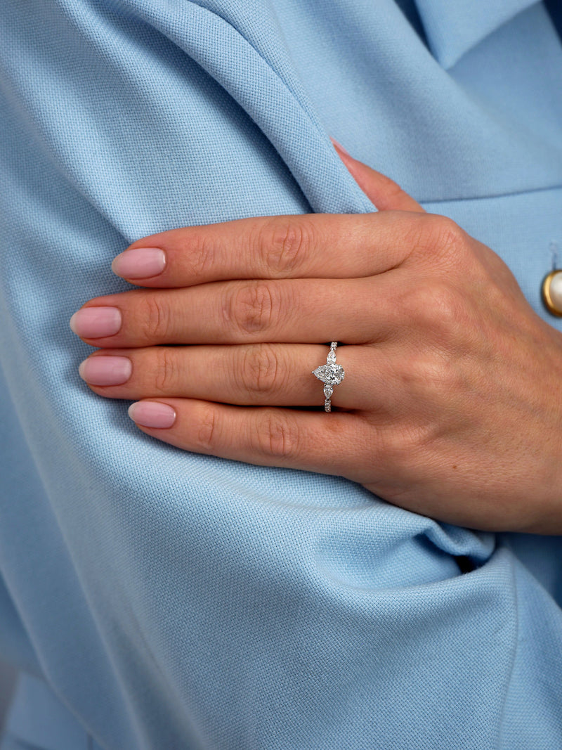 1.50ct Pear Trilogy Lab Grown Diamond Engagement Rings.