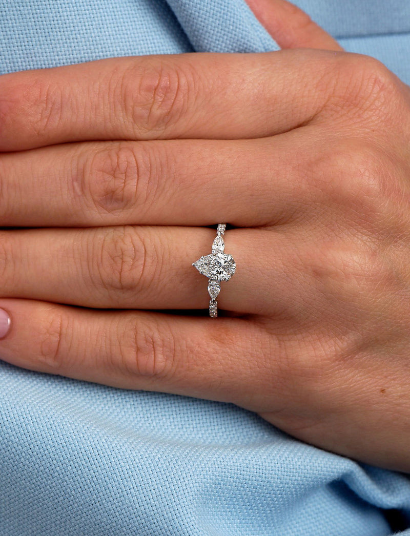 1.50ct Pear Trilogy Lab Grown Diamond Engagement Rings.