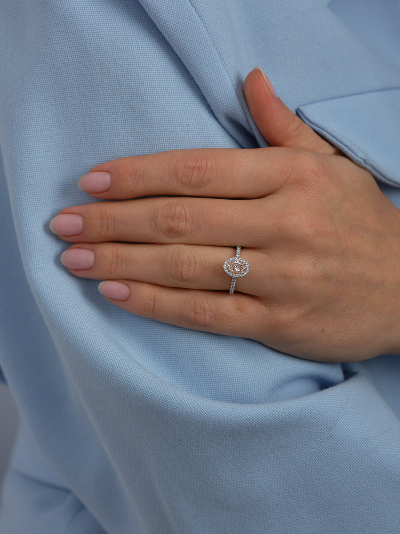 1ct Pink Oval Seamless Halo Lab Grown Diamond Engagement Rings.