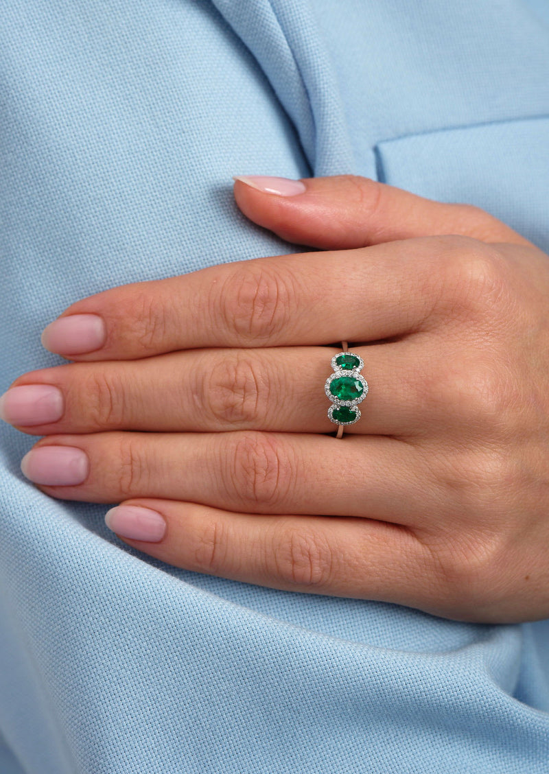 Oval Emerald Trilogy Lab Grown Diamond Engagement Rings