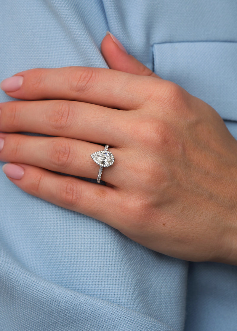 pear cut 2d halo engagement ring