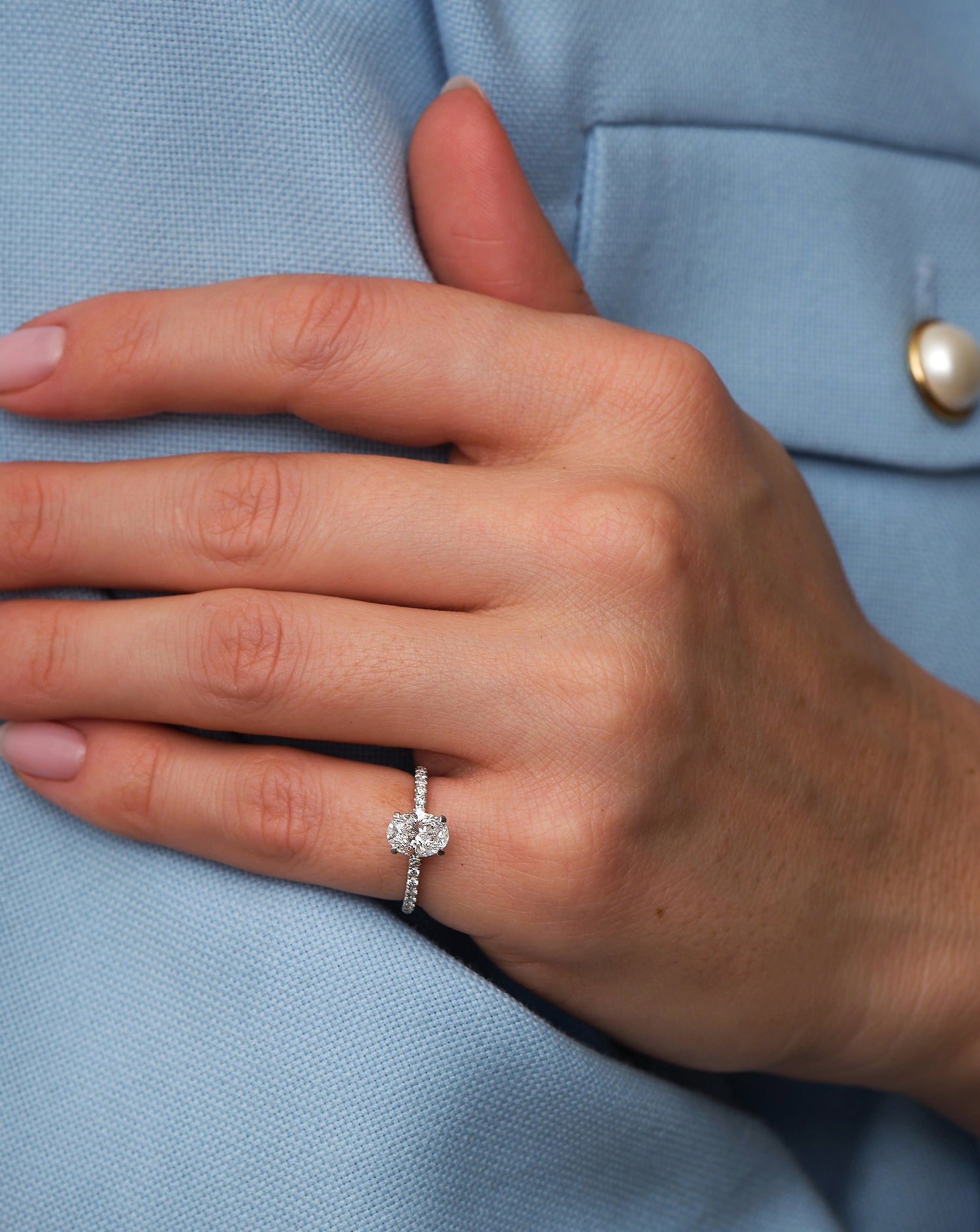 1ct Oval Diamond Shoulder Lab Grown Diamond Engagement Rings.