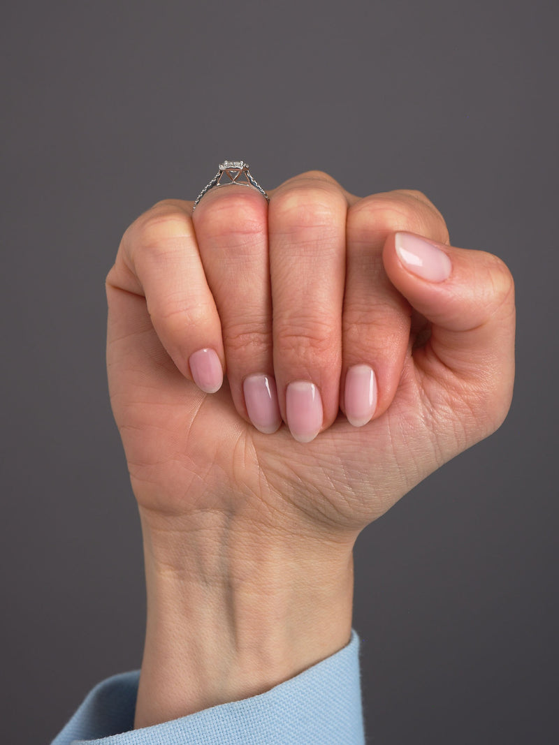 0.70ct Radiant Seamless Halo lab grown Diamond Engagement Rings.