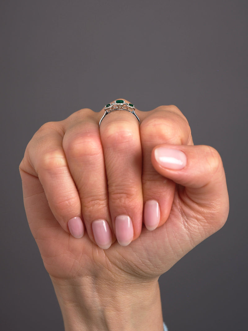 Oval Emerald Trilogy Lab Grown Diamond Engagement Rings