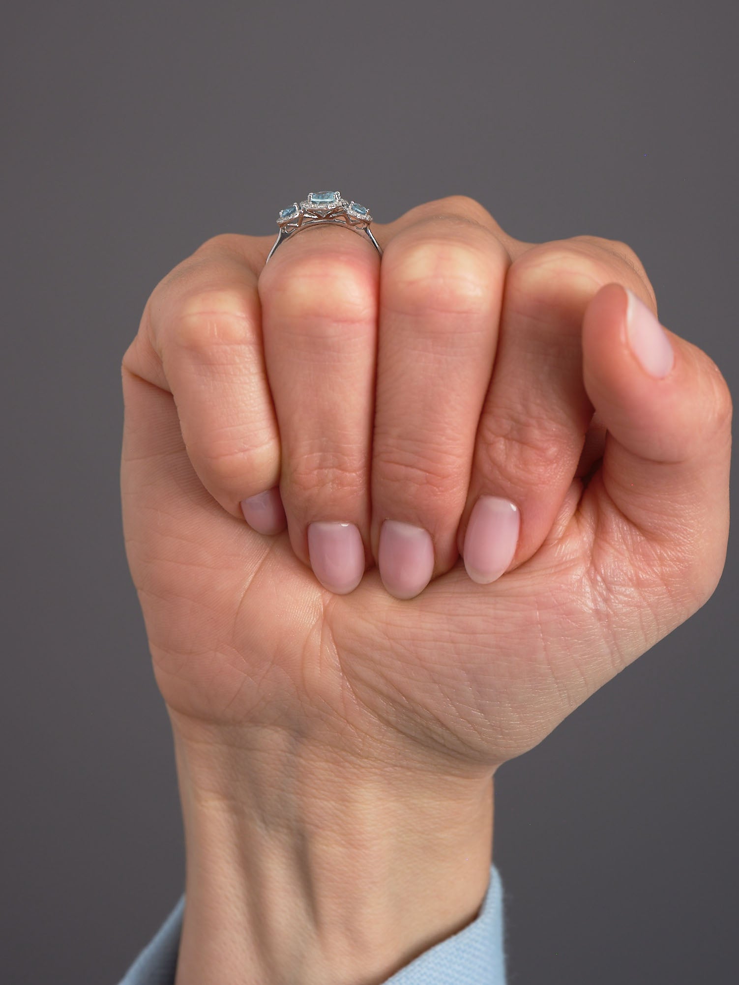 Oval Aquamarine Trilogy Lab Grown Diamond Engagement Rings.