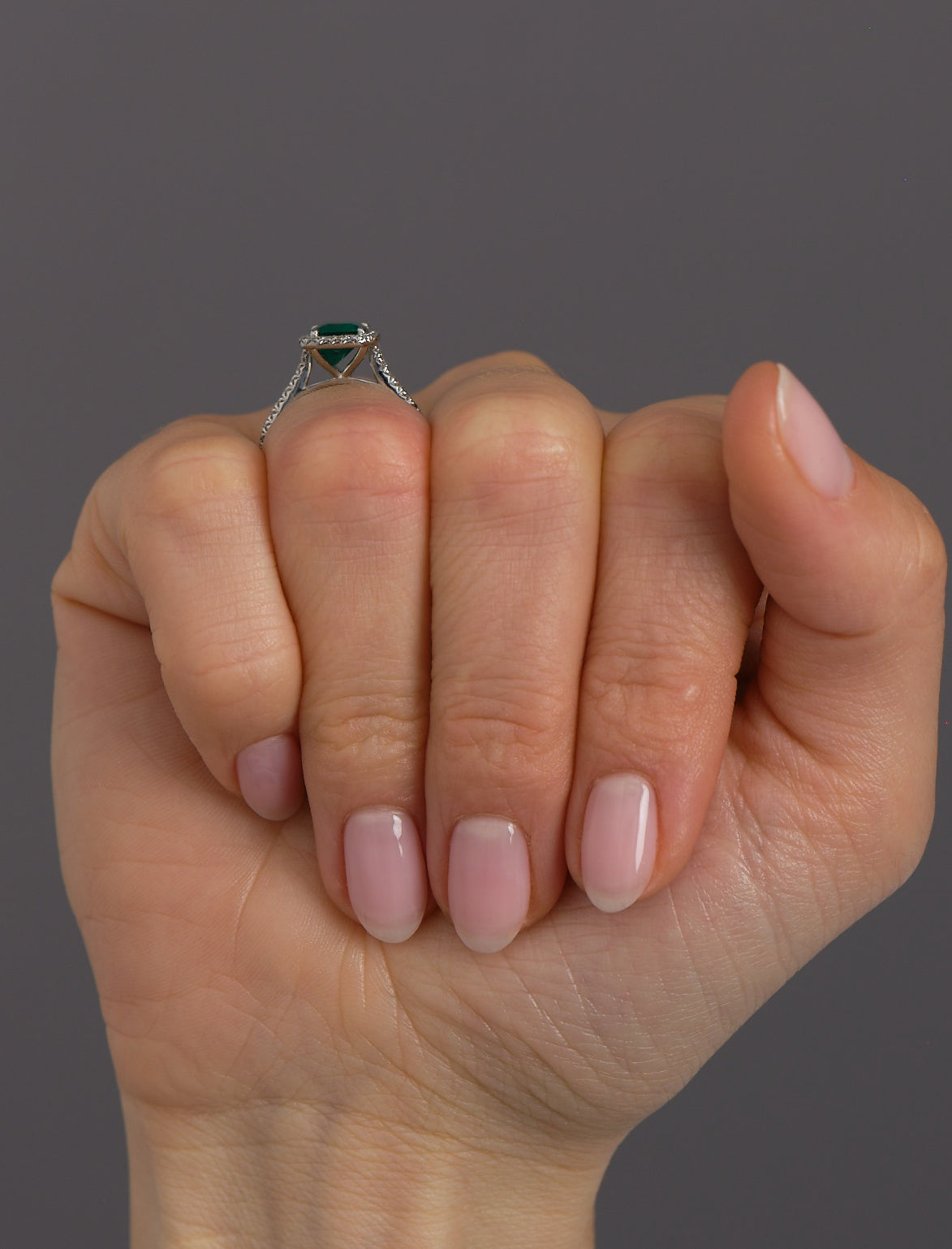 1.90ct Green Emerald Seamless Halo Lab Grown Diamond Engagement Rings.