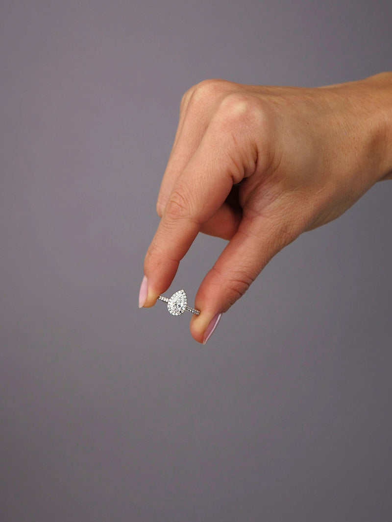 1ct Pear Seamless Halo Lab Grown Diamond Engagement Rings.