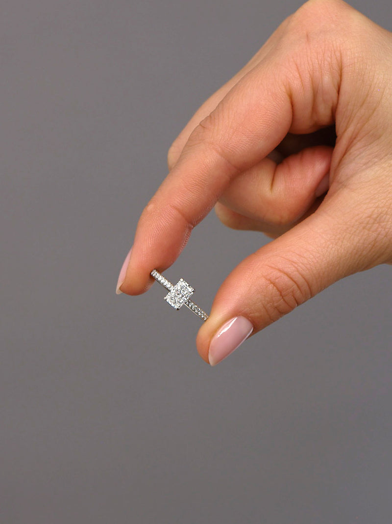 1.50ct Radiant in a 3D Band lab grown Diamond Engagement Rings.