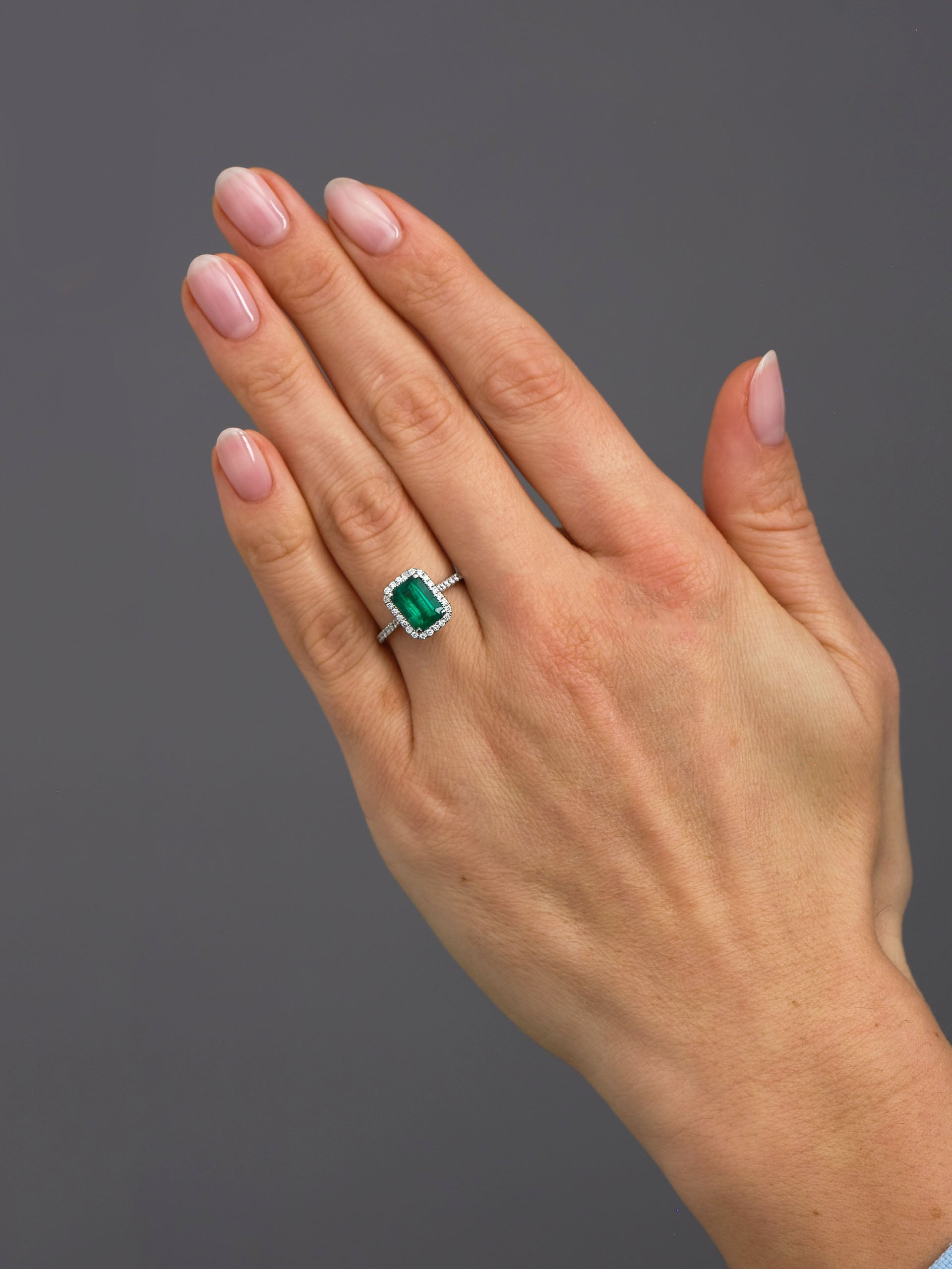 1.90ct Green Emerald Seamless Halo Lab Grown Diamond Engagement Rings.