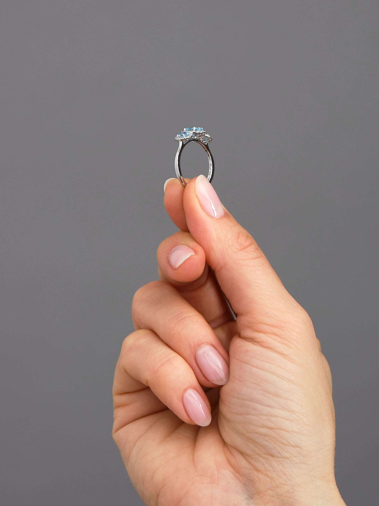 Oval Aquamarine Trilogy Lab Grown Diamond Engagement Rings.