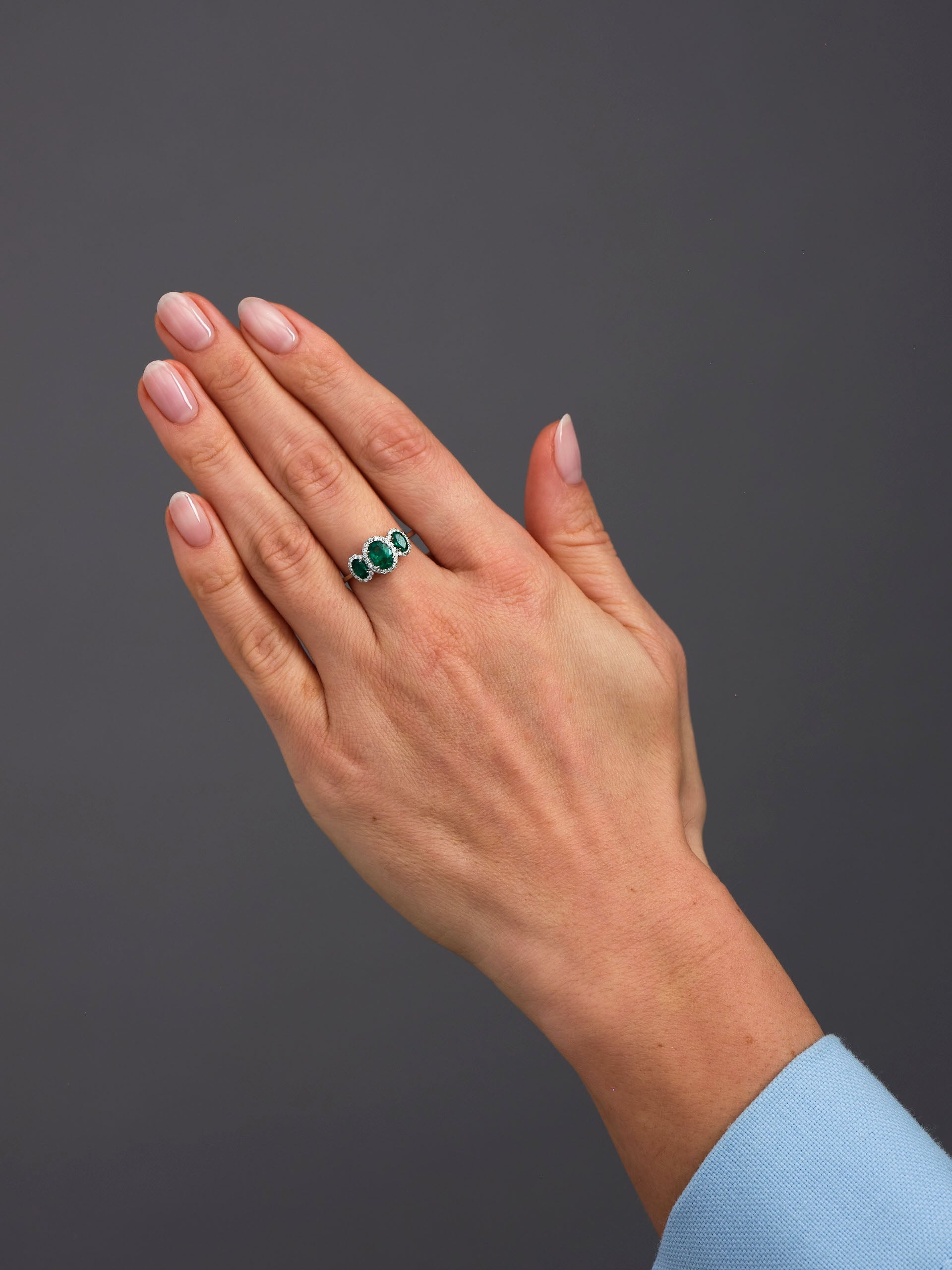 Oval Emerald Trilogy Lab Grown Diamond Engagement Rings