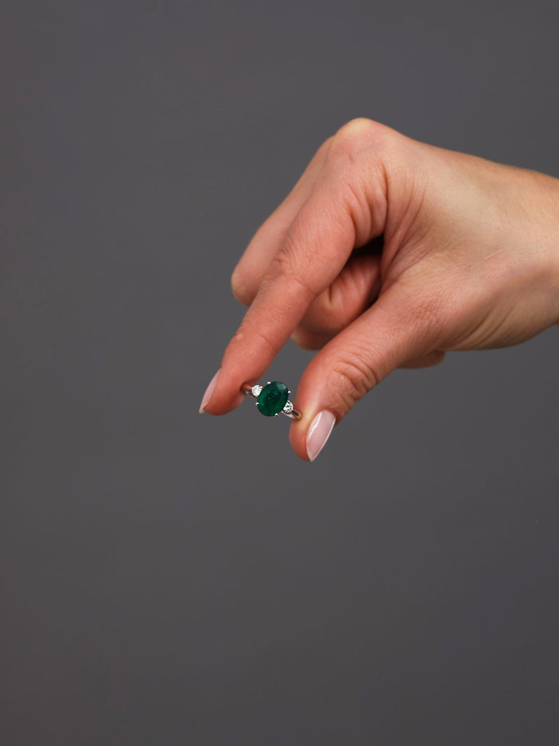 3ct Emerald Oval Trilogy Lab Grown Diamond Engagement Rings.