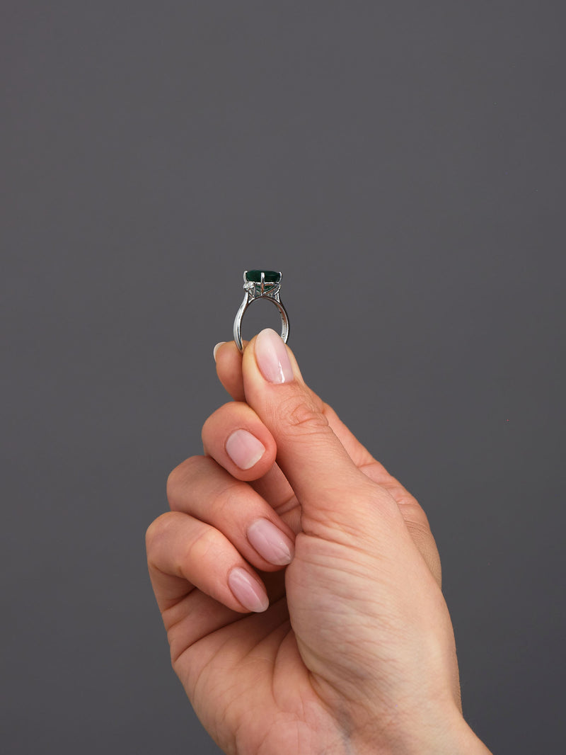 3ct Emerald Oval Trilogy Lab Grown Diamond Engagement Rings.