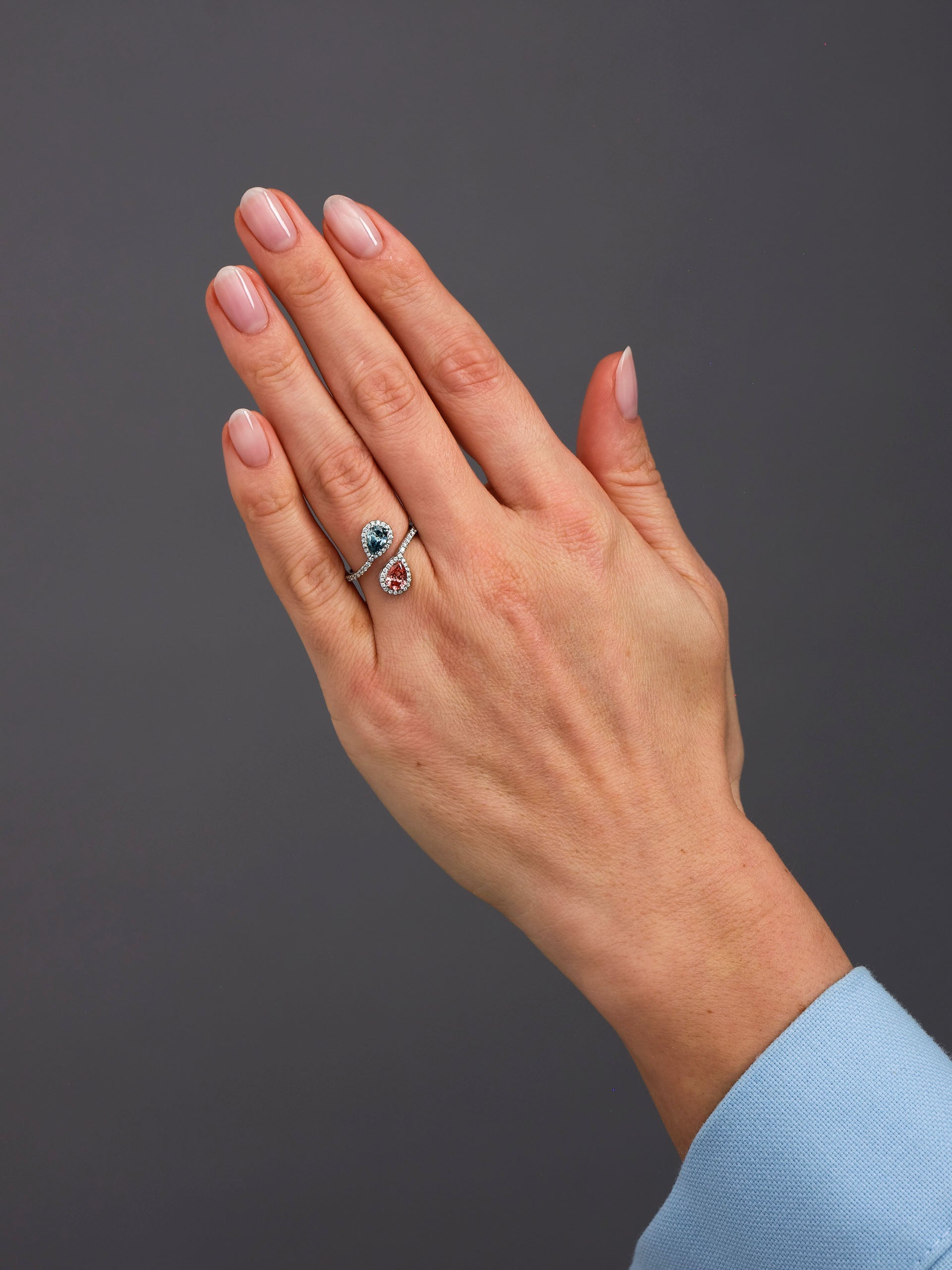 Pink Blue 2 Pear Lab Grown Diamond Engagement Rings in London.