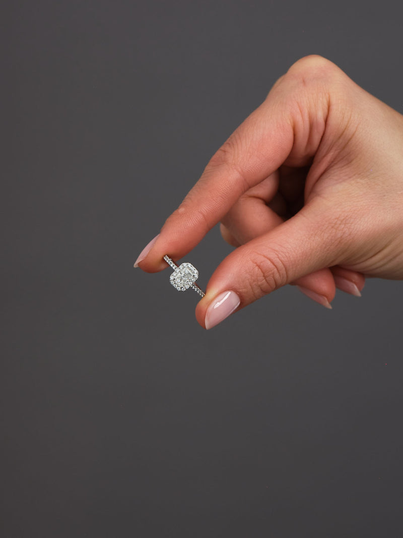 0.70ct Radiant Seamless Halo lab grown Diamond Engagement Rings.