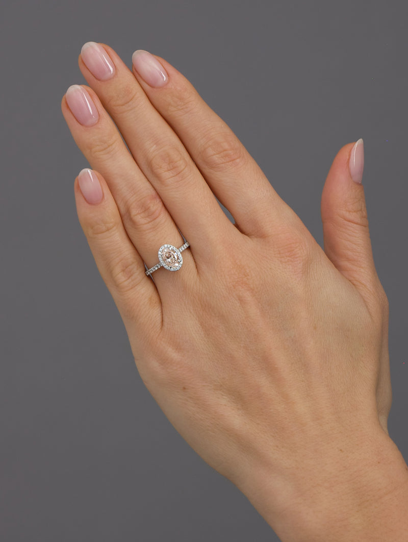 1ct Pink Oval Seamless Halo Lab Grown Diamond Engagement Rings.
