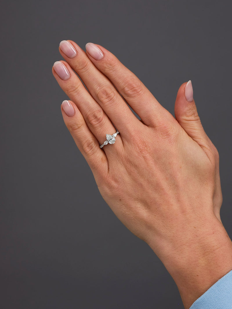 1.50ct Pear Trilogy Lab Grown Diamond Engagement Rings.
