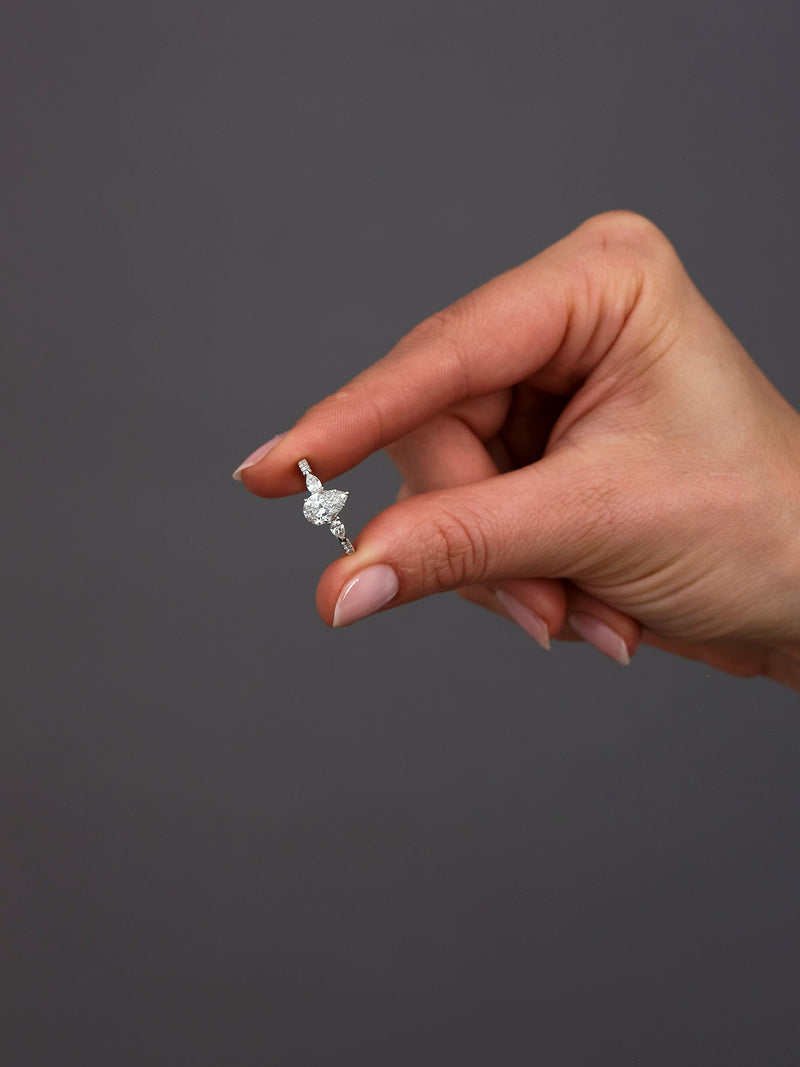 1.50ct Pear Trilogy Lab Grown Diamond Engagement Rings.
