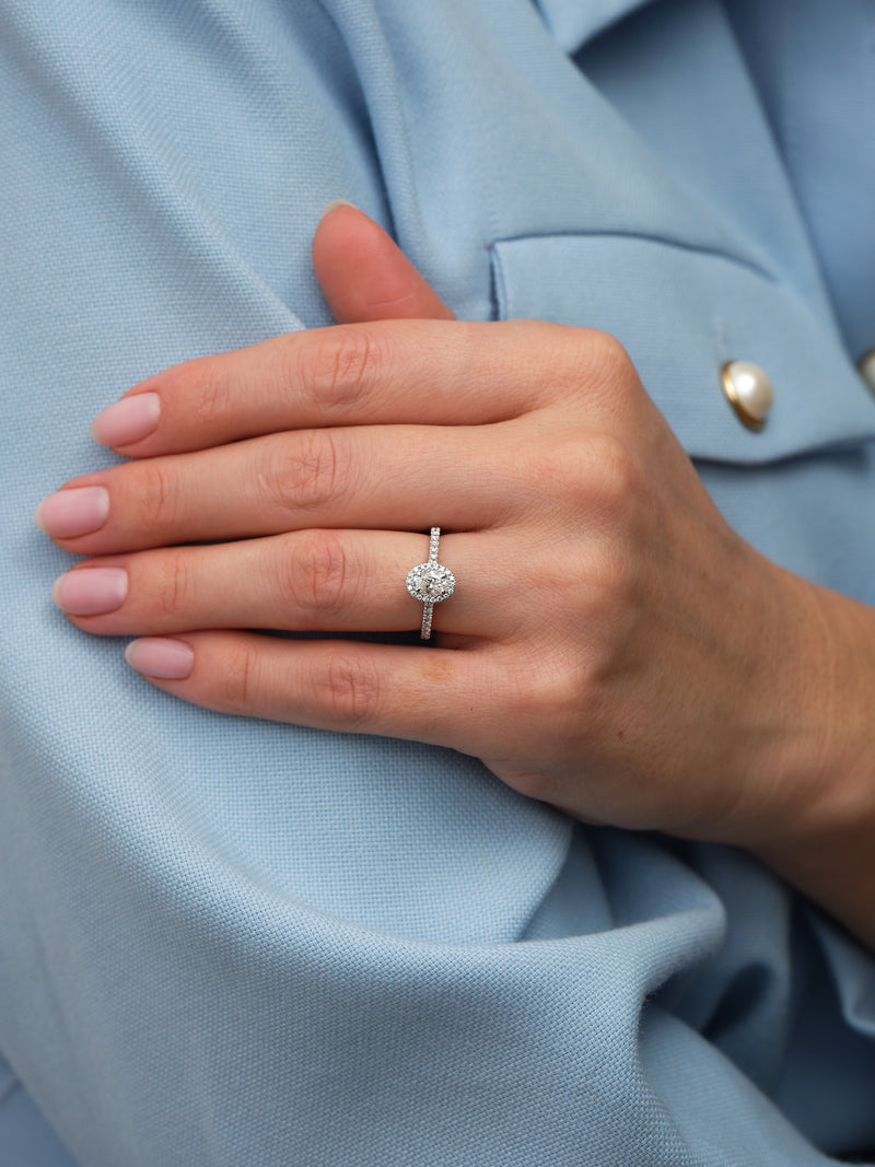 0.50ct Oval Seamless Halo Lab Grown Diamond Engagement Rings in London.