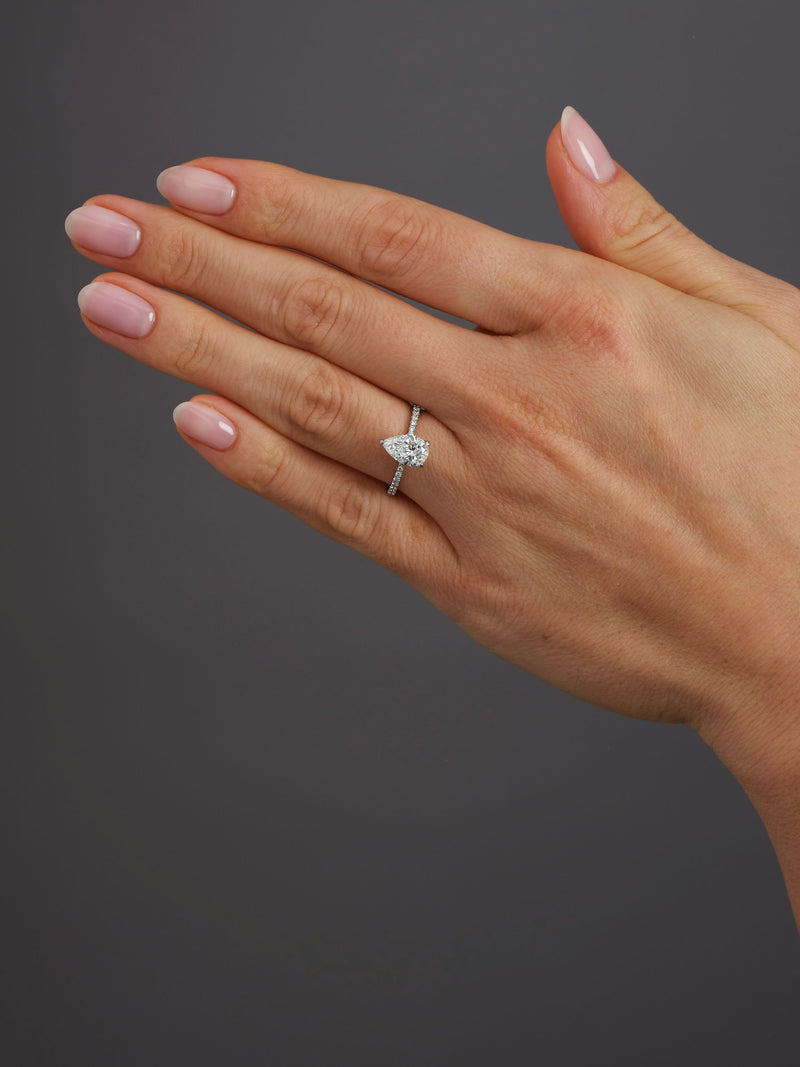 1.30ct Pear Shoulders Lab Grown Diamond Engagement Rings.