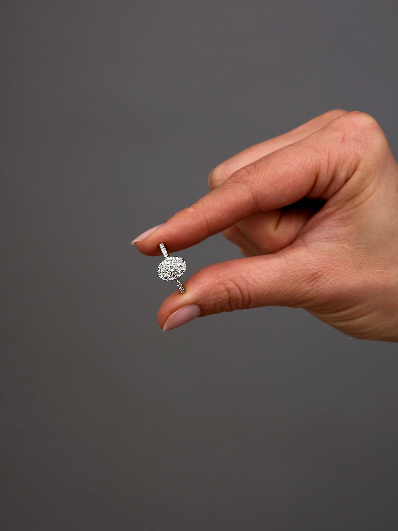 1.70ct Oval Seamless 2D Halo Lab Grown Diamond Engagement Rings.