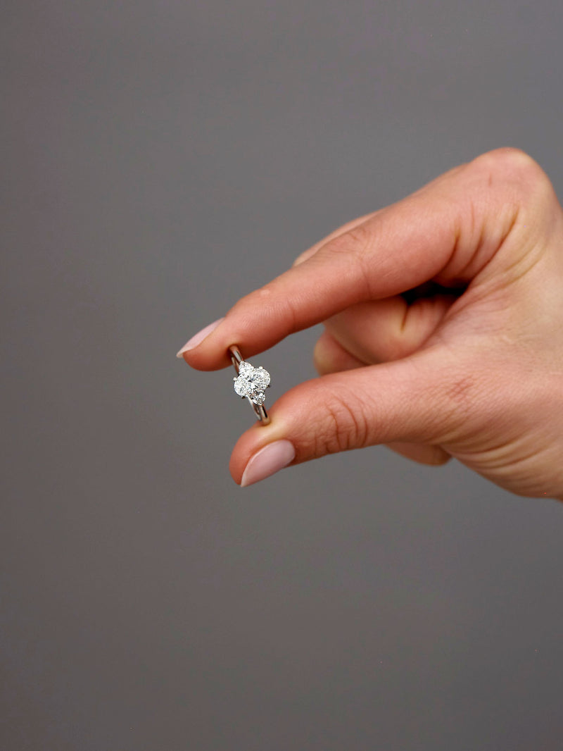 Oval Cut Trilogy Lab Grown Diamond Engagement Rings
